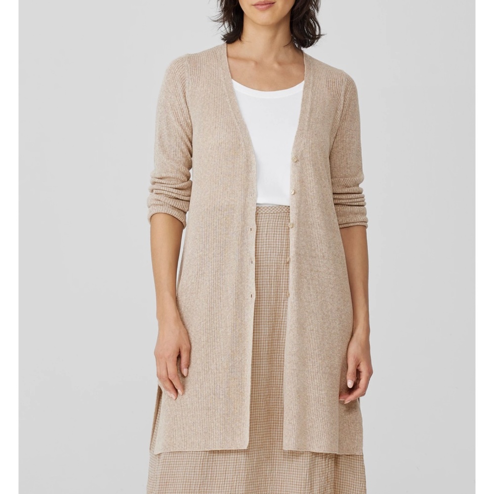 Eileen Fisher MSRP $278 Organic Linen Melange Long Cardigan Knee Length Small